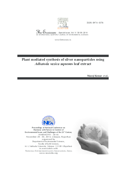 (PDF) Plant mediated synthesis of silver nanoparticles using Adhatoda ...