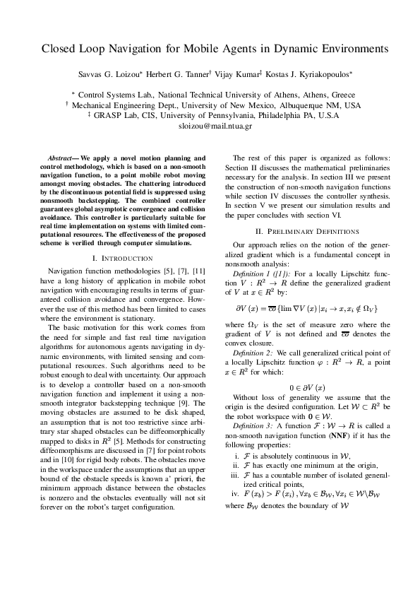 (PDF) Closed Loop Navigation for Mobile Agents In Dynamic Environments