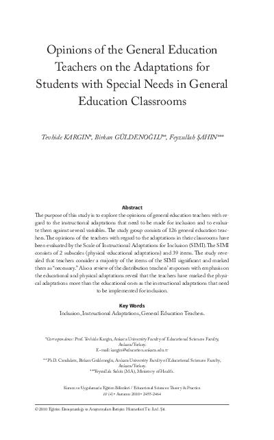 (PDF) Opinions of the General Education Teachers on the Adaptations for ...