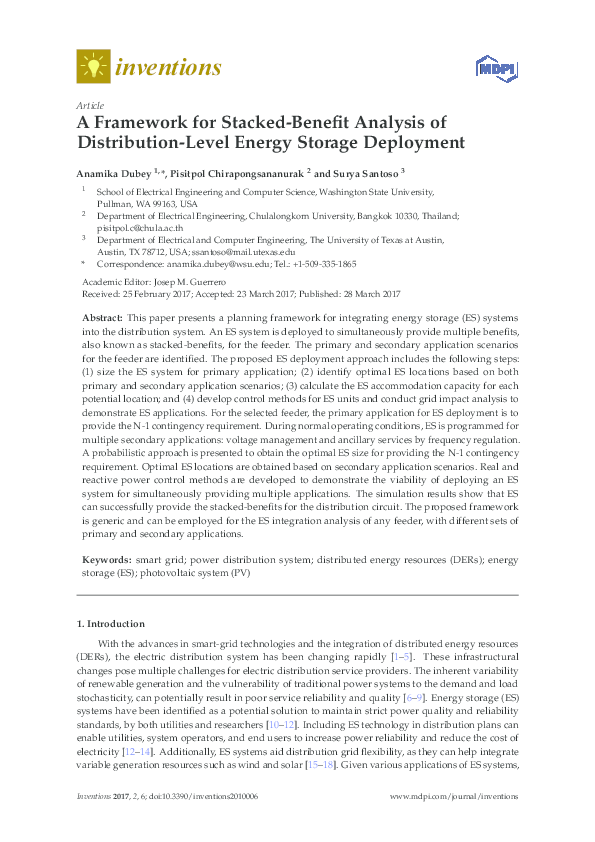 (PDF) A Framework for Stacked-Benefit Analysis of Distribution-Level ...