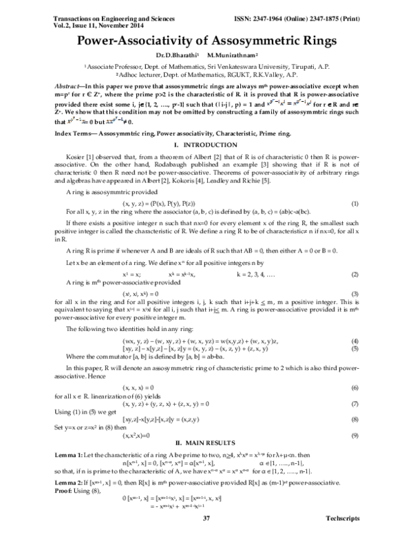 (PDF) Power-Associativity of Assosymmetric Rings