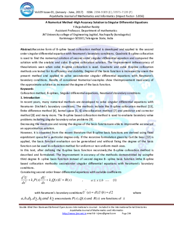 (PDF) A Numerical Method -High Accuracy Solution to Singular ...