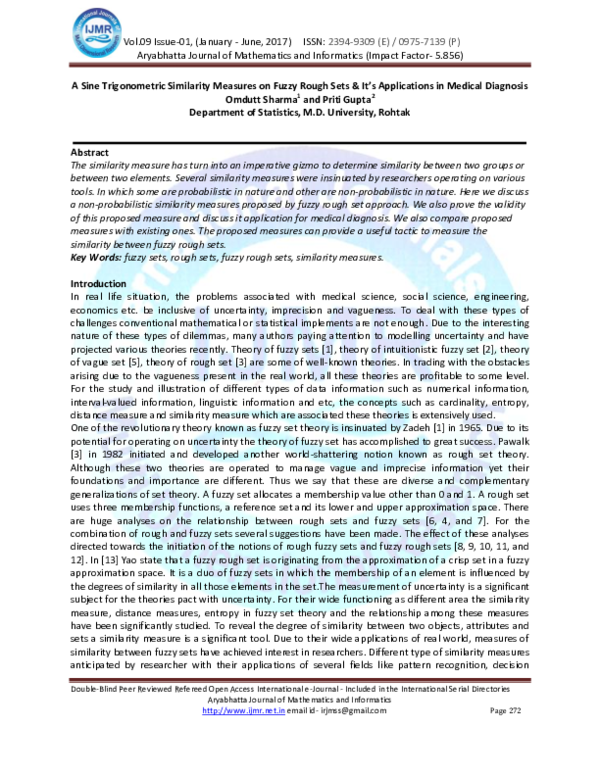 (PDF) A Sine Trigonometric Similarity Measures on Fuzzy Rough Sets & It ...
