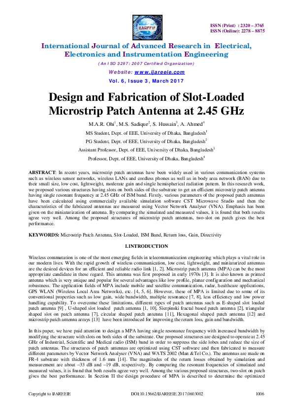 (PDF) Design and Fabrication of Slot-Loaded Microstrip Patch Antenna at ...