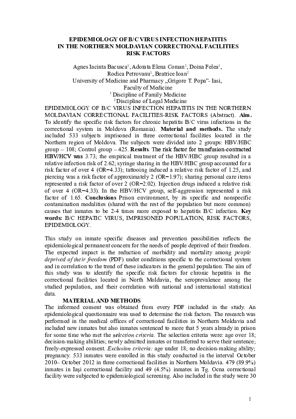 (DOC) EPIDEMIOLOGY OF B/C VIRUS INFECTION HEPATITIS IN THE NORTHERN