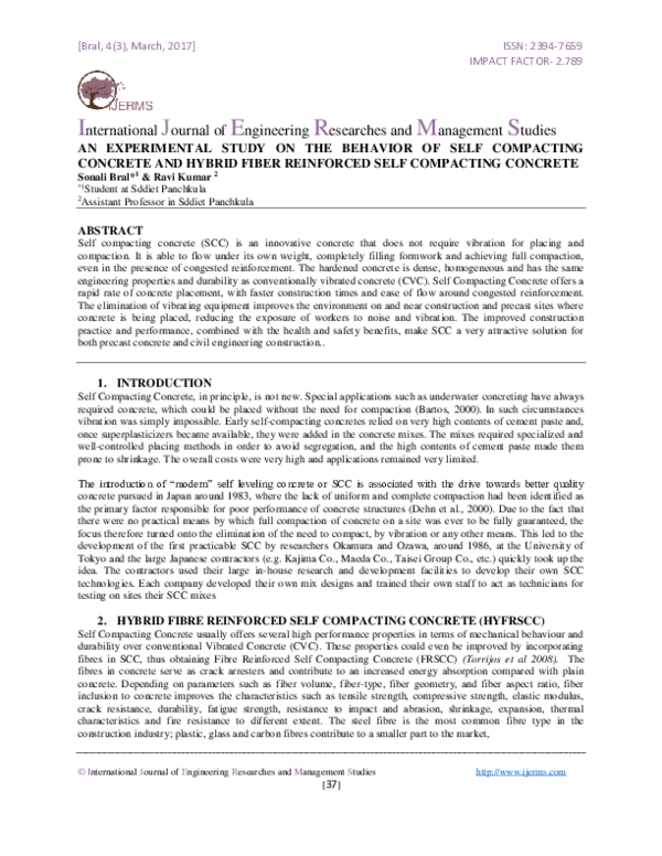 (PDF) AN EXPERIMENTAL STUDY ON THE BEHAVIOR OF SELF COMPACTING CONCRETE ...