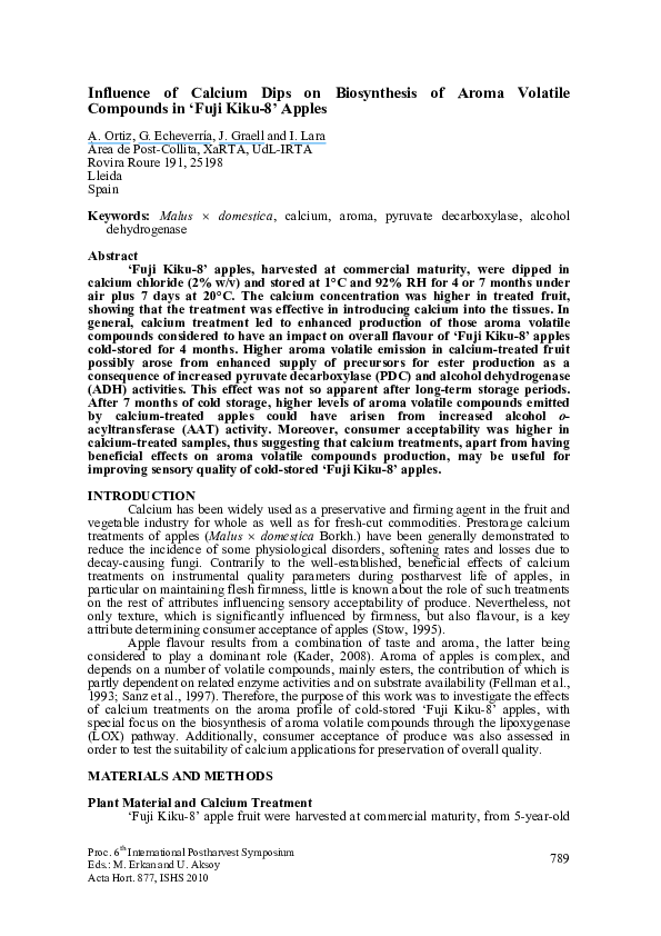 (PDF) Influence of Calcium Dips on Biosynthesis of Aroma Volatile