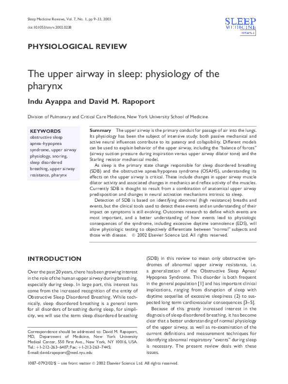 (PDF) The upper airway in sleep: physiology of the pharynx