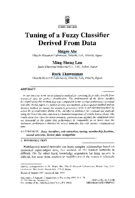(PDF) Tuning of a fuzzy classifier derived from data