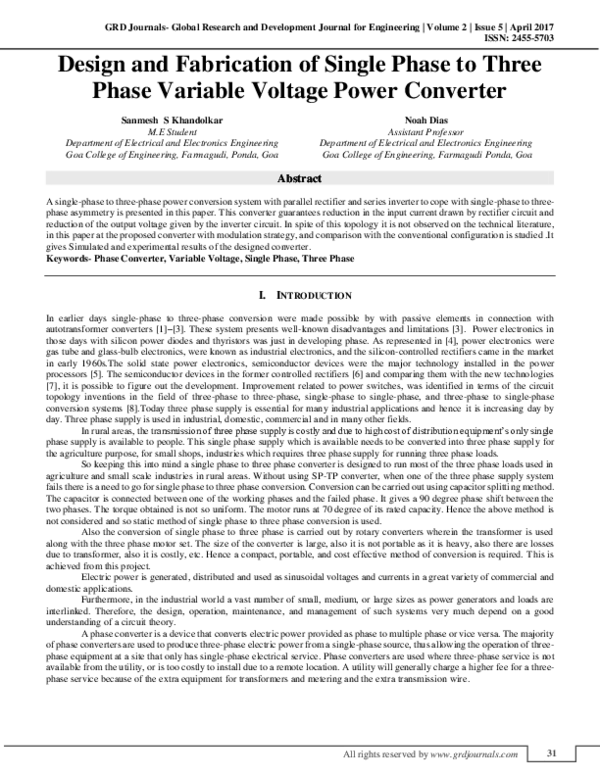 (PDF) Design and Fabrication of Single Phase to Three Phase Variable ...