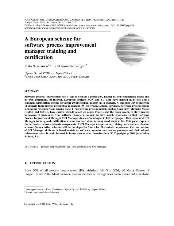 (PDF) A European scheme for software process improvement manager ...