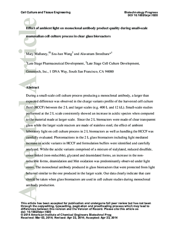 (PDF) Effect of ambient light on monoclonal antibody product quality ...