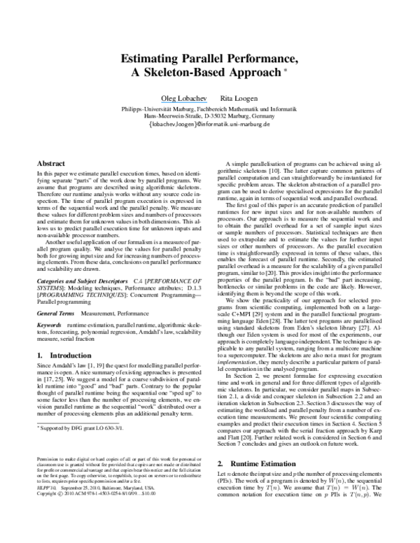 (PDF) Estimating parallel performance, a skeleton-based approach