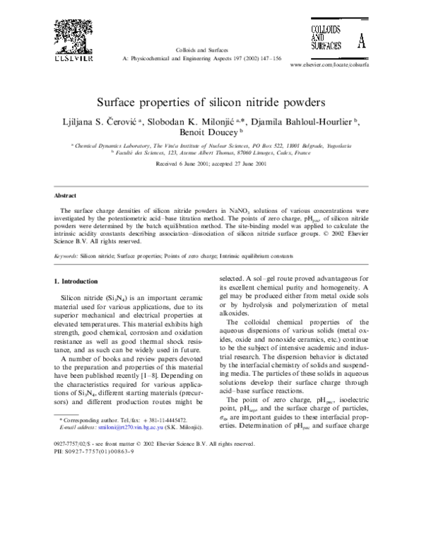 (PDF) Surface properties of silicon nitride powders