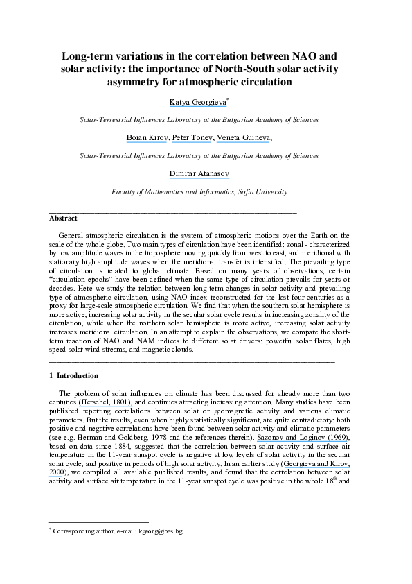 (PDF) Long-term variations in the correlation between NAO and solar ...