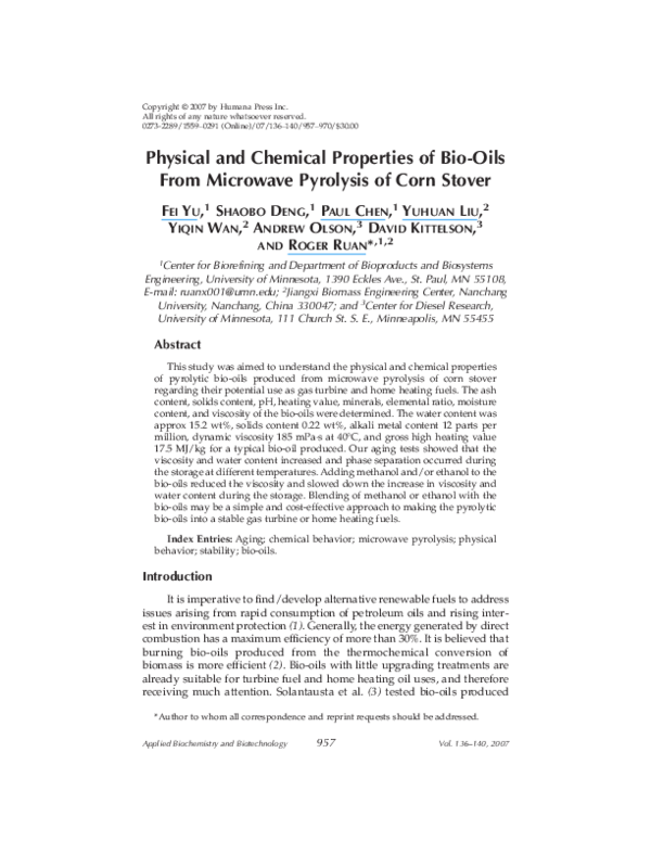 (PDF) Physical and chemical properties of bio-oils from microwave ...