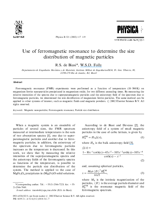 (PDF) Use of ferromagnetic resonance to determine the size distribution ...