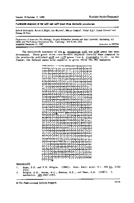 (PDF) Nucleotide sequence of the nifE and nifN genes from Klebsiella ...