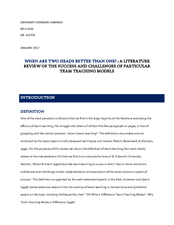 (PDF) Team Teaching Benefits, Challenges, and Insights