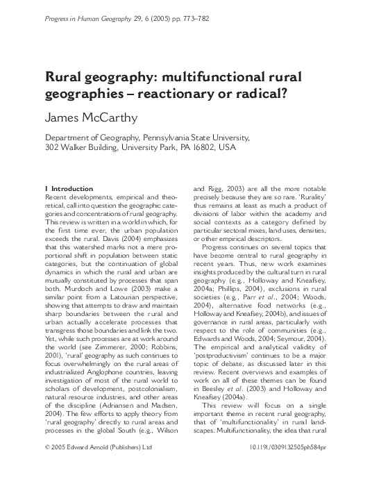 (PDF) Rural geography multifunctional rural geographies reactionary