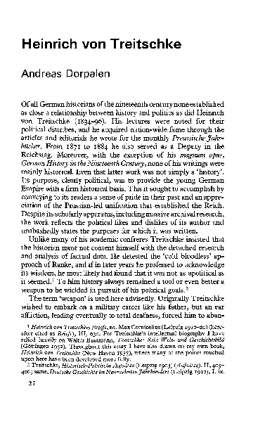 Heinrich Von Treitschke Politics (PDF) Heinrich von Treitschke