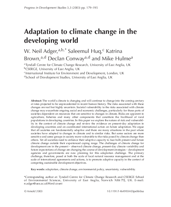 (PDF) Adaptation to climate change in the developing world