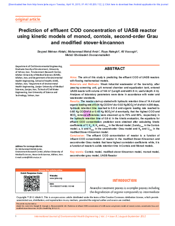 (PDF) Prediction of effluent COD concentration of UASB reactor using ...
