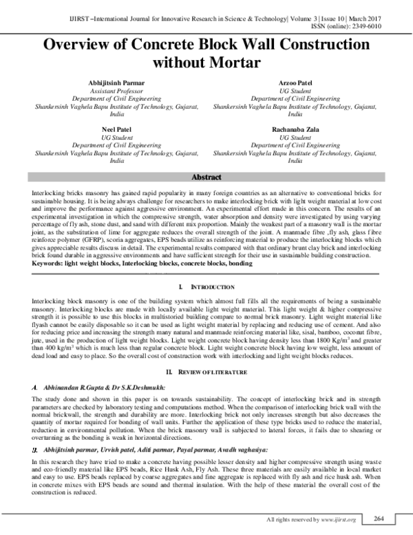 (PDF) Overview of Concrete Block Wall Construction without Mortar IJIRST International