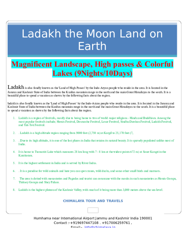 (DOC) Ladakh the Moon Land on Earth.8nights 9 days. Reyan Ahmad