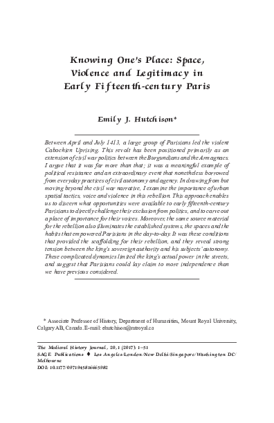 Knowing One's Place: Space, Violence and Legitimacy in Early Fifteenth-century Paris