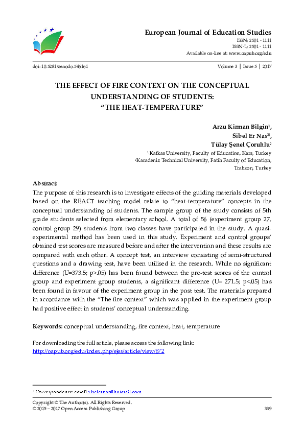  PDF THE EFFECT OF FIRE CONTEXT ON THE CONCEPTUAL UNDERSTANDING OF