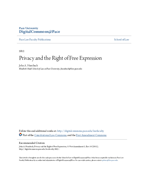 (PDF) Privacy and the Right of Free Expression