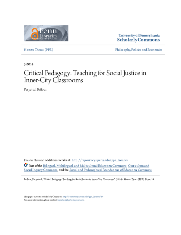 (PDF) Critical Pedagogy: Teaching for Social Justice in Inner-City ...