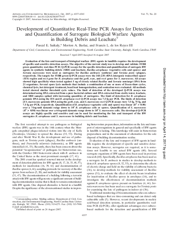(PDF) Development of Quantitative Real-Time PCR Assays for Detection ...