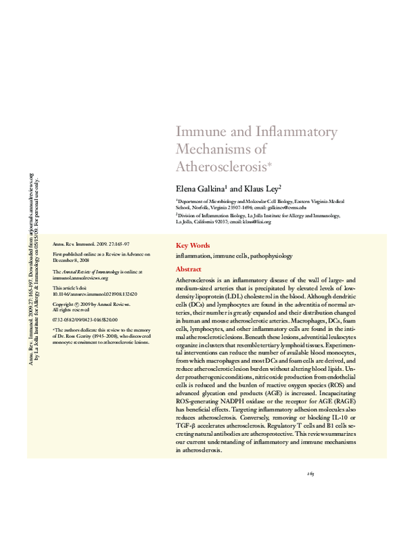 (PDF) Immune and Inflammatory Mechanisms of Atherosclerosis