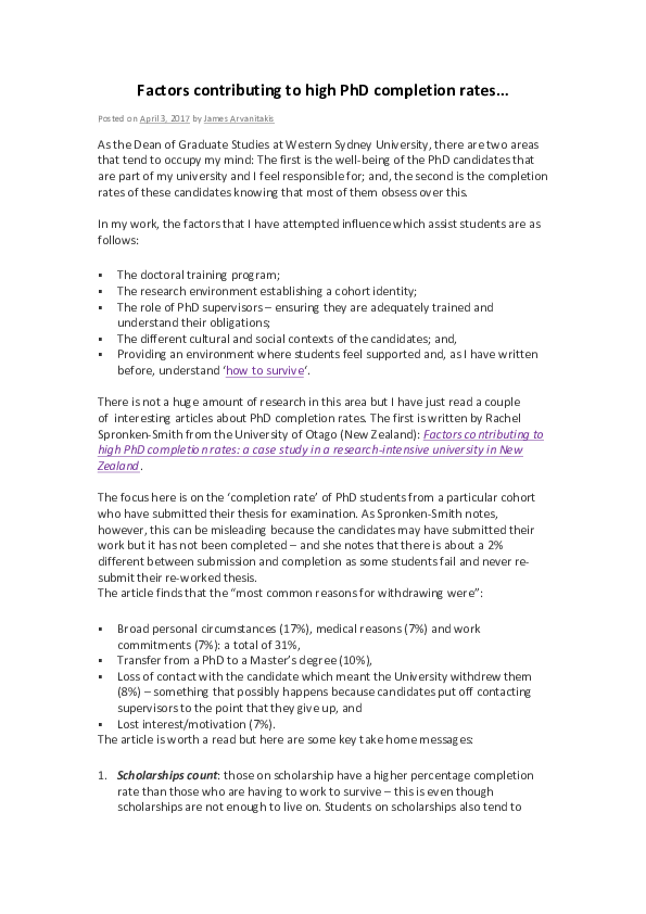 (PDF) Factors contributing to high PhD completion rates