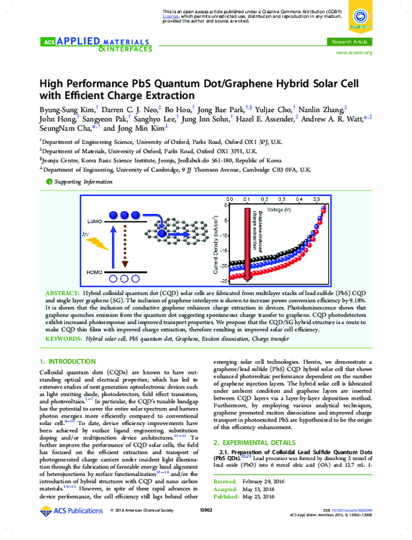(PDF) High Performance PbS Quantum Dot/Graphene Hybrid Solar Cell with ...