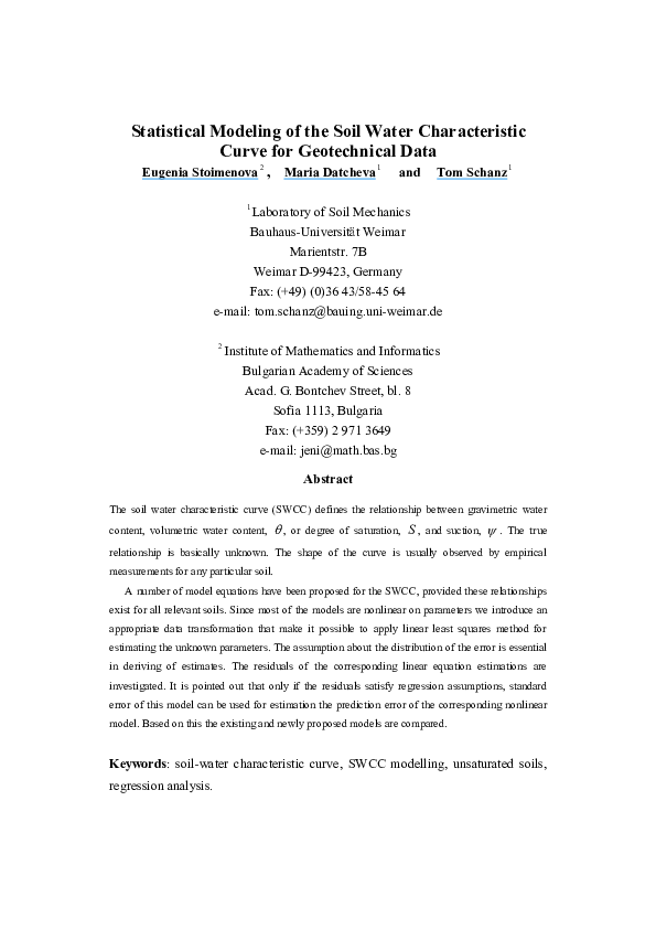 (PDF) Statistical modeling of the soil water characteristic curve for ...