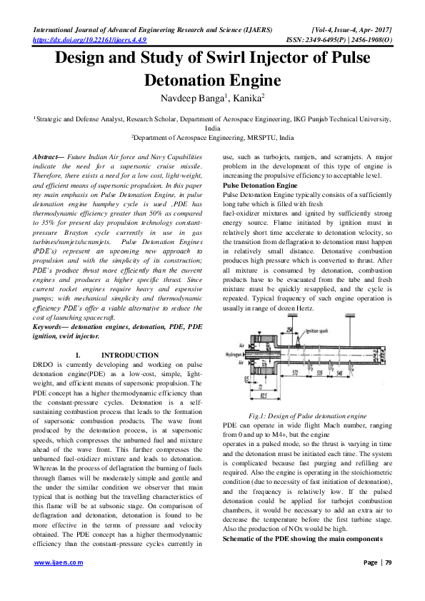 (PDF) Design and Study of Swirl Injector of Pulse Detonation Engine