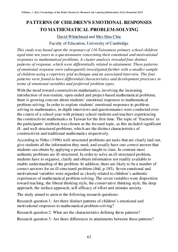 (PDF) Patterns of Children's Emotional Responses to Mathematical ...