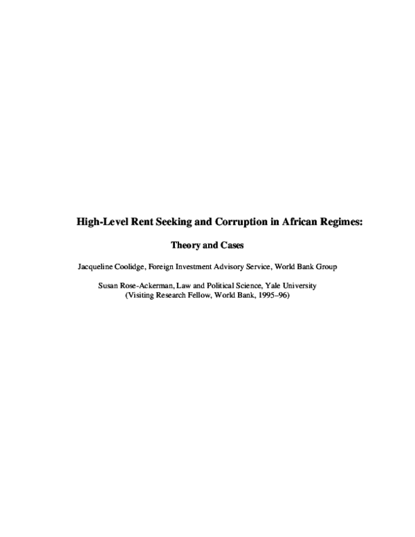 (PDF) HighLevel RentSeeking and Corruption in African Regimes Theory
