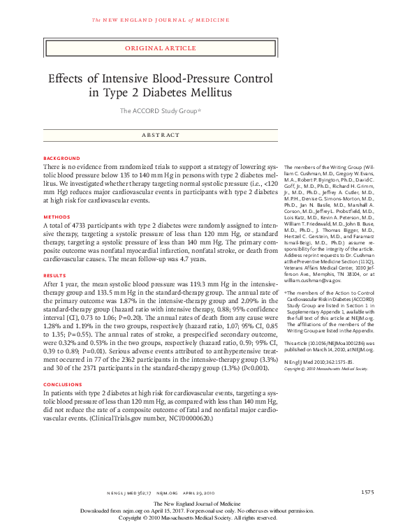 (PDF) Effects of Intensive Blood-Pressure Control in Type 2 Diabetes ...