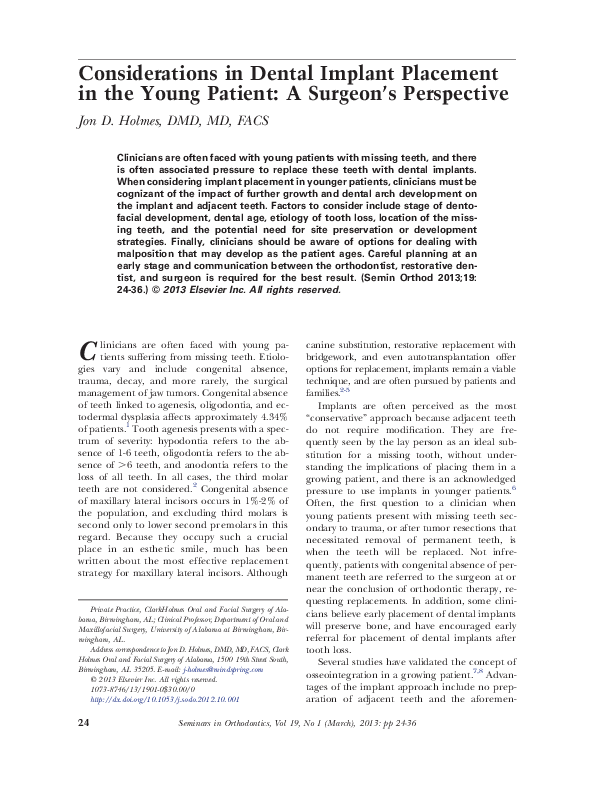 (PDF) Considerations in Dental Implant Placement in the Young Patient ...