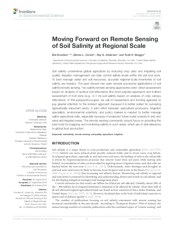 (PDF) Moving Forward on Remote Sensing of Soil Salinity at Regional Scale