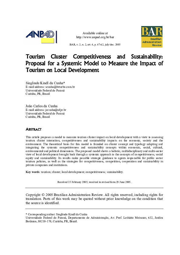 (PDF) Tourism Cluster Competitiveness and Sustainability: Proposal for ...