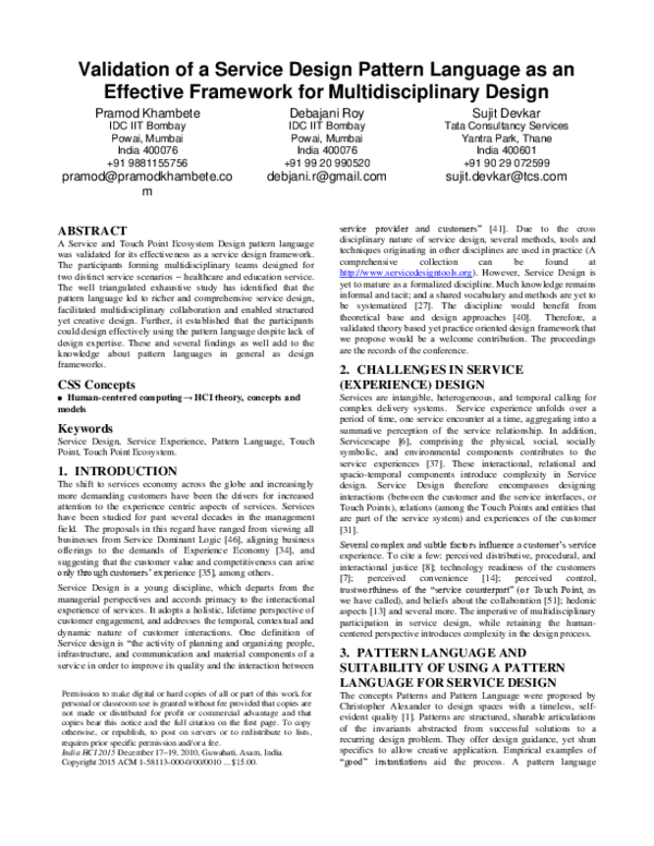 (PDF) Validation of a Service Design Pattern Language as an Effective ...