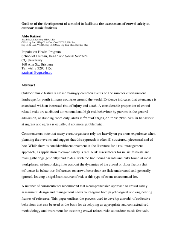 risk management plan for music festival