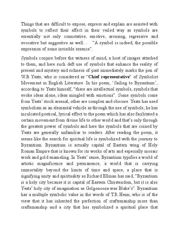 (DOC) Symbolism in Yeats' "Sailing to Byzantium" tooba ahmed