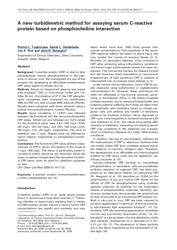(PDF) A new turbidimetric method for assaying serum Creactive protein