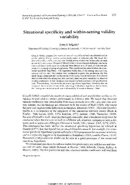 (PDF) Situational specificity and within-setting validity variability